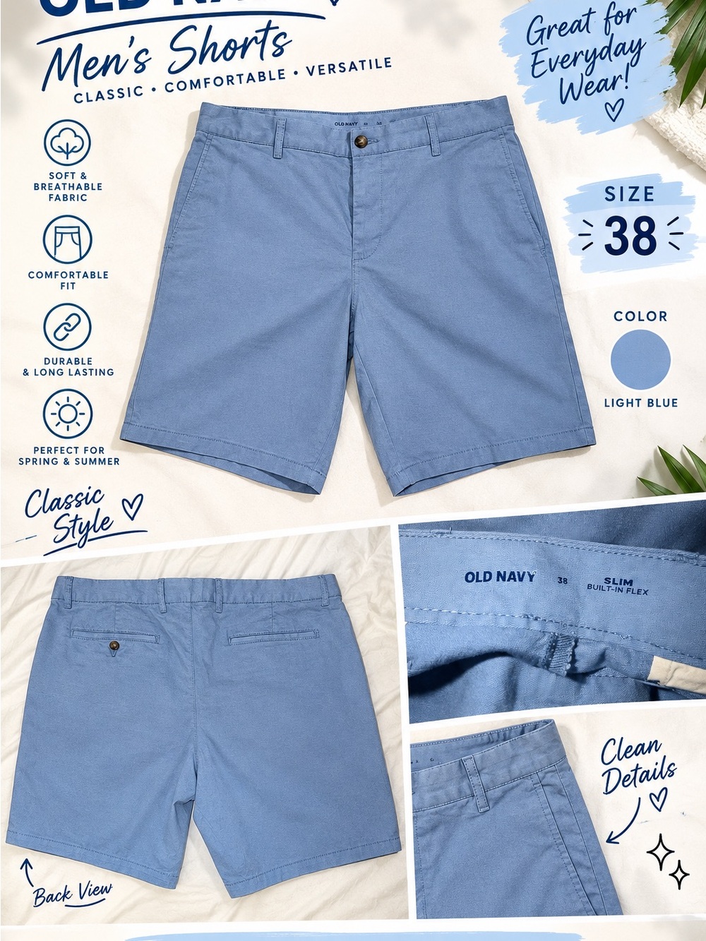 Old Navy Light Blue Men's Flat-Front Shorts